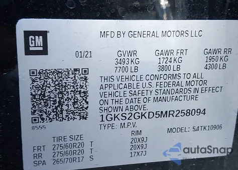 2021 GMC Yukon Xl 4Wd Slt from USA, damaged, VIN 1GKS2GKD5MR258094